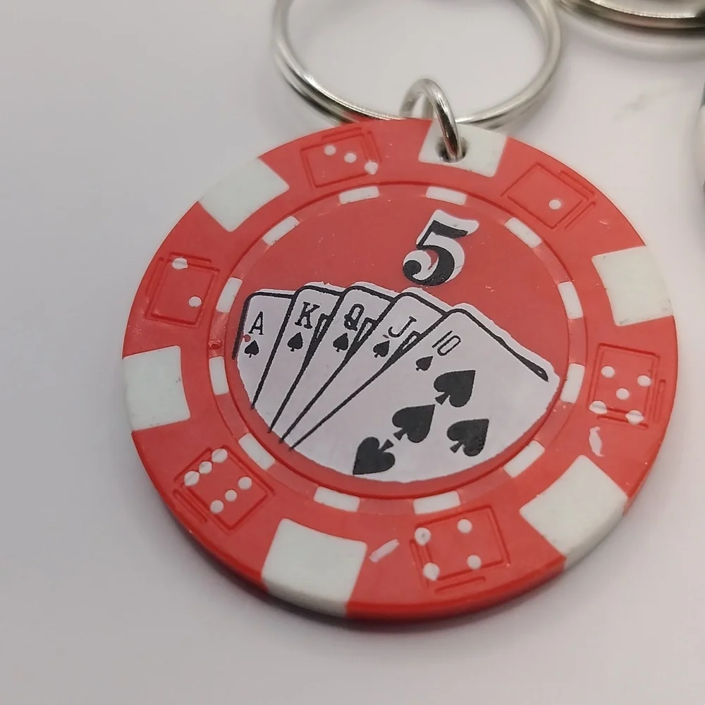 Poker Chip Keychain Bag Charm Trio Red Blue Black White 3 PCS